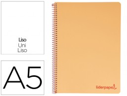 Cuaderno espiral Liderpapel Wonder A5 tapa plástico 120h micro 90g c/5mm. color naranja